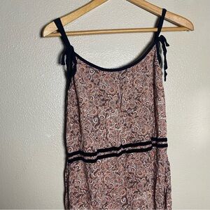 Sleeveless Paisley Summer Dress with Navy Trim phoebe buffay inspo y2k